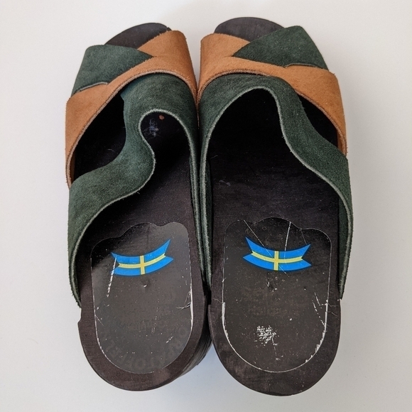 VINTAGE Swedish clogs leather suede platform boho bohemian hippie 38 /7 - Picture 2 of 10